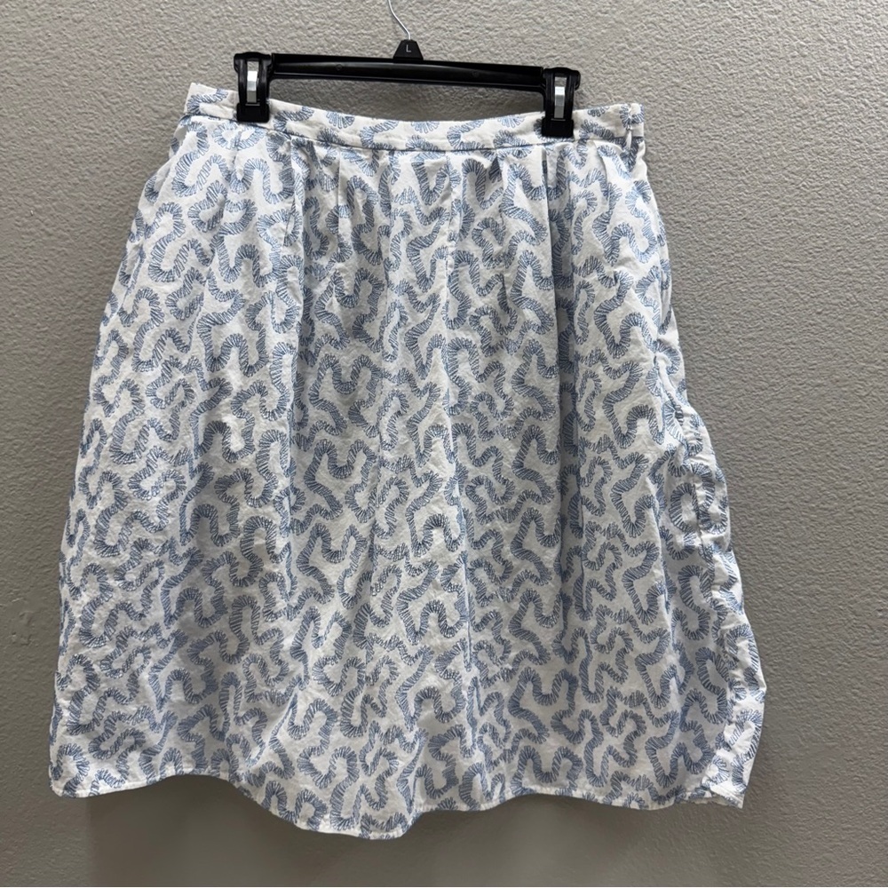 Michael Kors Skirt Size 12 Blue Embroidered A-Line Knee Length Lined